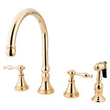 Kingston Brass Two Handle Widespread Kitchen Faucet & Brass Side Spray - Polished Brass KS2792NLBS