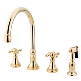 Kingston Brass Two Handle Widespread Kitchen Faucet & Brass Side Spray - Polished Brass KS2792KXBS