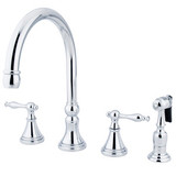 Kingston Brass Two Handle Widespread Kitchen Faucet & Brass Side Spray - Polished Chrome KS2791NLBS