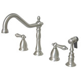 Kingston Brass Two Handle Widespread Kitchen Faucet & Brass Side Spray - Brushed Nickel KS1798ALBS