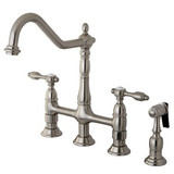 Kingston Brass Two Handle Bridge Kitchen Faucet & Brass Side Spray - Satin Nickel - KS1278TALBS