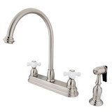 Kingston Brass Two Handle Widespread Kitchen Faucet & Brass Side Spray - Satin Nickel KB3758PXBS