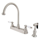Kingston Brass Two Handle Widespread Kitchen Faucet & Brass Side Spray - Brushed Nickel KB3758PLBS