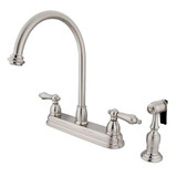 Kingston Brass Two Handle Widespread Kitchen Faucet & Brass Side Spray - Brushed Nickel KB3758ALBS