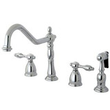 Kingston Brass Two Handle Widespread Kitchen Faucet & Brass Side Spray - Satin Nickel KB1798TALBS