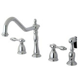 Kingston Brass Two Handle Widespread Kitchen Faucet & Brass Side Spray - Brushed Nickel KB1798TALBS