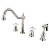 Kingston Brass Two Handle Widespread Kitchen Faucet & Brass Side Spray - Satin Nickel KB1798PXBS