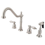 Kingston Brass Two Handle Widespread Kitchen Faucet & Brass Side Spray - Brushed Nickel - KB1798ALBS