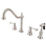 Kingston Brass Two Handle Widespread Kitchen Faucet & Brass Side Spray - Satin Nickel KB1798BLBS