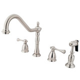 Kingston Brass Two Handle Widespread Kitchen Faucet & Brass Side Spray - Brushed Nickel KB1798BLBS