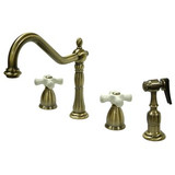 Kingston Brass Two Handle Widespread Kitchen Faucet & Brass Side Spray - Vintage Brass KB1793PXBS