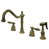 Kingston Brass Two Handle Widespread Kitchen Faucet & Brass Side Spray - Vintage Brass - KB1793ALBS