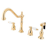 Kingston Brass Two Handle Widespread Kitchen Faucet & Brass Side Spray - Polished Brass KB1792PLBS