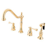 Kingston Brass Two Handle Widespread Kitchen Faucet & Brass Side Spray - Polished Brass KB1792BLBS