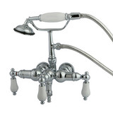 Kingston Brass 3-3/8" Wall Mount Clawfoot Tub Filler Faucet with Hand Shower - Polished Chrome CC24T1