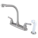 Kingston Brass Two Handle Widespread High Arch Kitchen Faucet & Side Spray - Satin Nickel