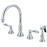 Kingston Brass Two Handle Widespread Deck Mount Kitchen Faucet & Brass Side Spray - Polished Chrome KS2791DFLBS