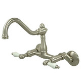 Kingston Brass Two Handle Wall Mount Kitchen Faucet - Satin Nickel KS3228PL