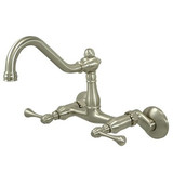 Kingston Brass Two Handle Wall Mount Kitchen Faucet - Satin Nickel KS3228BL