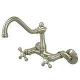 Kingston Brass Two Handle Wall Mount Kitchen Faucet - Satin Nickel KS3228AX