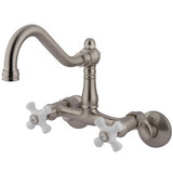 Kingston Brass Two Handle Wall Mount Kitchen Faucet - Satin Nickel KS3228PX