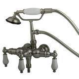 Kingston Brass 3-3/8" Wall Mount Clawfoot Tub Filler Faucet with Hand Shower - Brushed Nickel CC23T8
