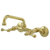 Kingston Brass Two Handle Wall Mount Kitchen Faucet - Polished Brass KS313PB