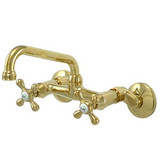 Kingston Brass Two Handle Wall Mount Kitchen Faucet - Polished Brass - KS213PB