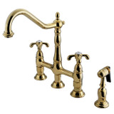 Kingston Brass Two Handle Widespread Kitchen Faucet & Brass Side Spray - Polished Brass - KS1272TXBS