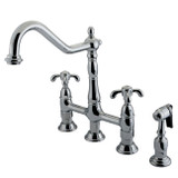 Kingston Brass Two Handle Widespread Kitchen Faucet & Brass Side Spray - Polished Chrome - KS1271TXBS