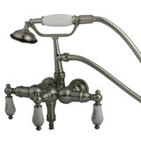 Kingston Brass 3-3/8" Wall Mount Clawfoot Tub Filler Faucet with Hand Shower - Brushed Nickel CC21T8