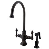 Kingston Brass Two Handle Single Hole Kitchen Faucet & Brass Side Spray - Oil Rubbed Bronze