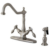 Kingston Brass Two Handle Single Hole Kitchen Faucet & Brass Side Spray - Brushed Nickel - KS1238TALBS
