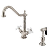 Kingston Brass Two Handle Single Hole Kitchen Faucet & Side Spray - Brushed Nickel KS1238PXBS