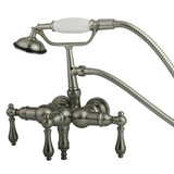 Kingston Brass 3-3/8" Wall Mount Clawfoot Tub Filler Faucet with Hand Shower - Brushed Nickel CC19T8