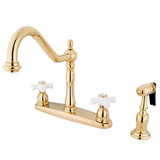 Kingston Brass Two Handle Kitchen Faucet & Brass Side Spray - Polished Brass KB1752PXBS