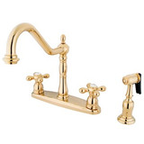 Kingston Brass Two Handle Kitchen Faucet & Brass Side Spray - Polished Brass KB1752AXBS