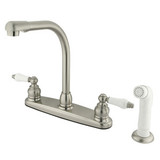 Kingston Brass Two Handle High Arch Kitchen Faucet & Non-Metallic Side Spray - Brushed Nickel