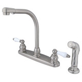 Kingston Brass Two Handle High Arch Kitchen Faucet & Non-Metallic Side Spray - Brushed Nickel KB718SP