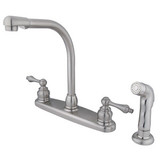 Kingston Brass Two Handle High Arch Kitchen Faucet & Non-Metallic Side Spray - Satin Nickel KB718ALSP