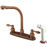 Kingston Brass Two Handle High Arch Kitchen Faucet & Non-Metallic Side Spray - Vintage Copper