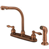 Kingston Brass Two Handle High Arch Kitchen Faucet & Non-Metallic Side Spray - Vintage Copper KB716ALSP