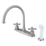 Kingston Brass Two Handle Goose Neck Kitchen Faucet Faucet & White Side Spray - Satin Nickel KB728AX