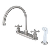 Kingston Brass Two Handle Goose Neck Kitchen Faucet Faucet & White Side Spray - Brushed Nickel KB728AX