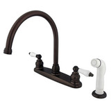 Kingston Brass Two Handle Goose Neck Kitchen Faucet Faucet & White Side Spray - Oil Rubbed Bronze