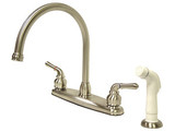 Kingston Brass Two Handle Goose Neck Kitchen Faucet & White Side Spray - Brushed Nickel