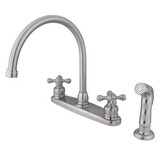 Kingston Brass Two Handle Goose Neck Kitchen Faucet & Side Spray - Satin Nickel - KB728AXSP