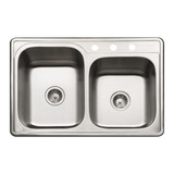 Hamat REVIVE 33'' x 22'' Top Mount Kitchen Sink Double Bowl - 3 Holes - Stainless Steel
