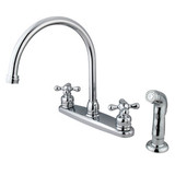 Kingston Brass Two Handle Goose Neck Kitchen Faucet & Side Spray - Polished Chrome - KB721AXSP