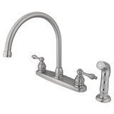 Kingston Brass Two Handle Goose Neck Kitchen Faucet & Non-Metallic Side Spray - Satin Nickel